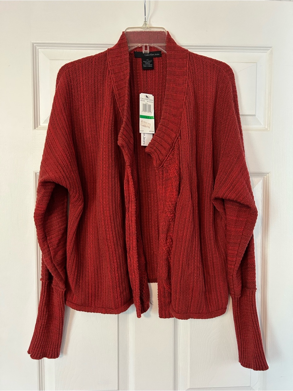 Calvin Klein Open-Front Ribbed Cardigan - Red/Burnt Orange